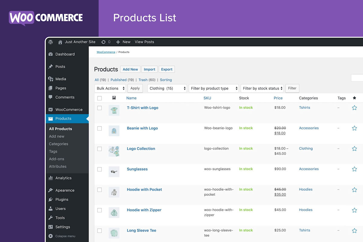 Interface de WooCommerce