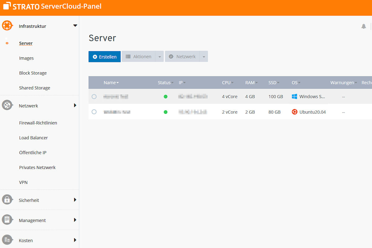 Panel de control de Strato